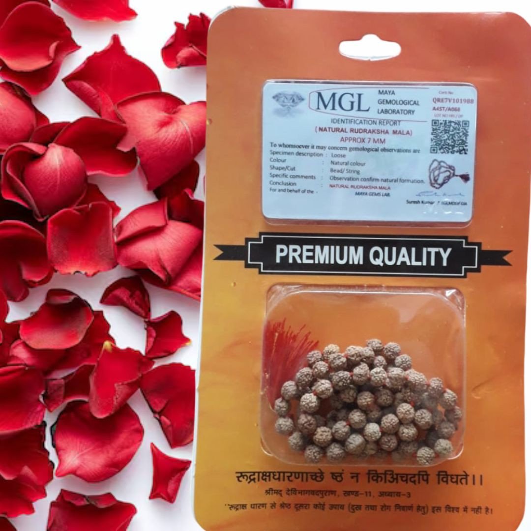 Certified Natural Rudraksha Mala (7 mm)/प्रमाणित प्राकृतिक रुद्राक्ष माला (7 मिमी)