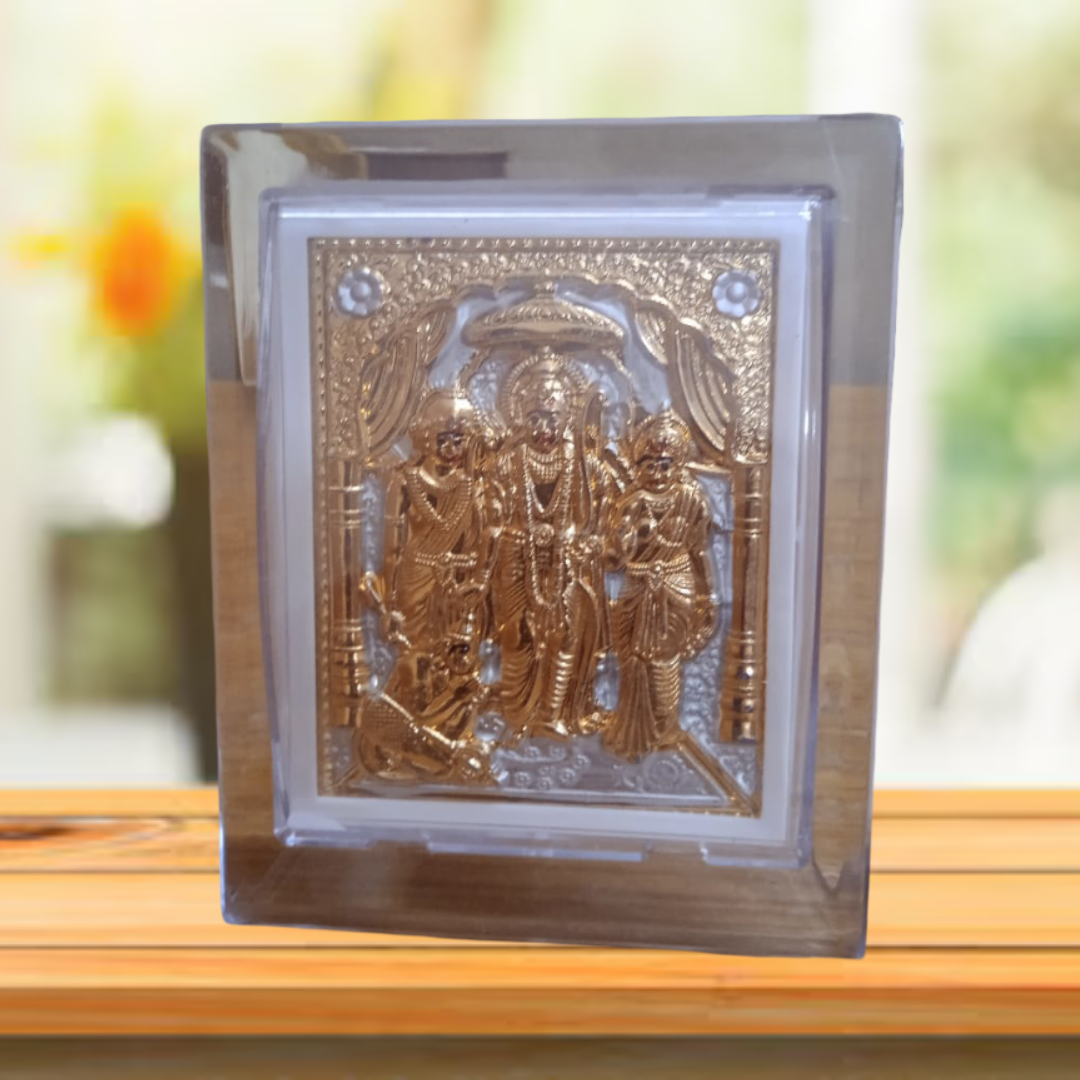 Gold Plated Lord Ram Darbar Frame, Religious Hindu Deity, Decorative Spiritual Wall Art
