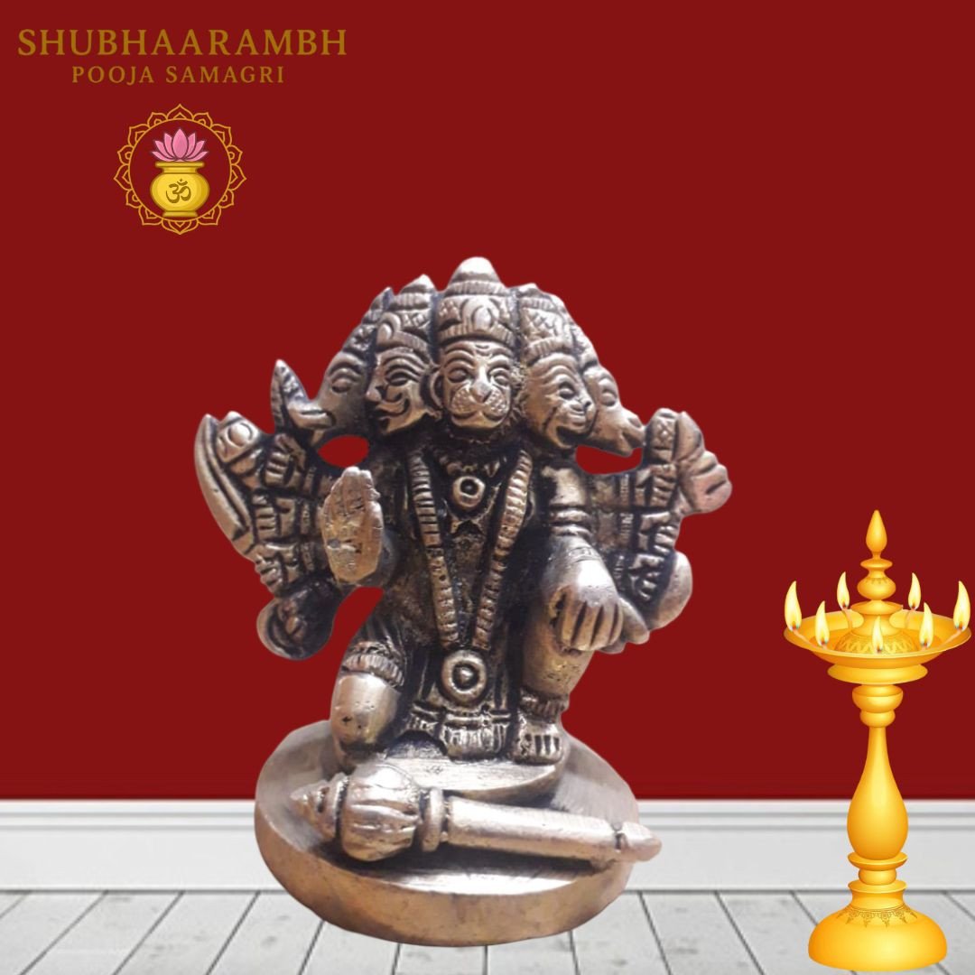 Panchamukhi Hanuman Brass Idol (Antique Polish)/पंचमुखी हनुमान पीतल की मूर्ति (एंटीक पॉलिश)