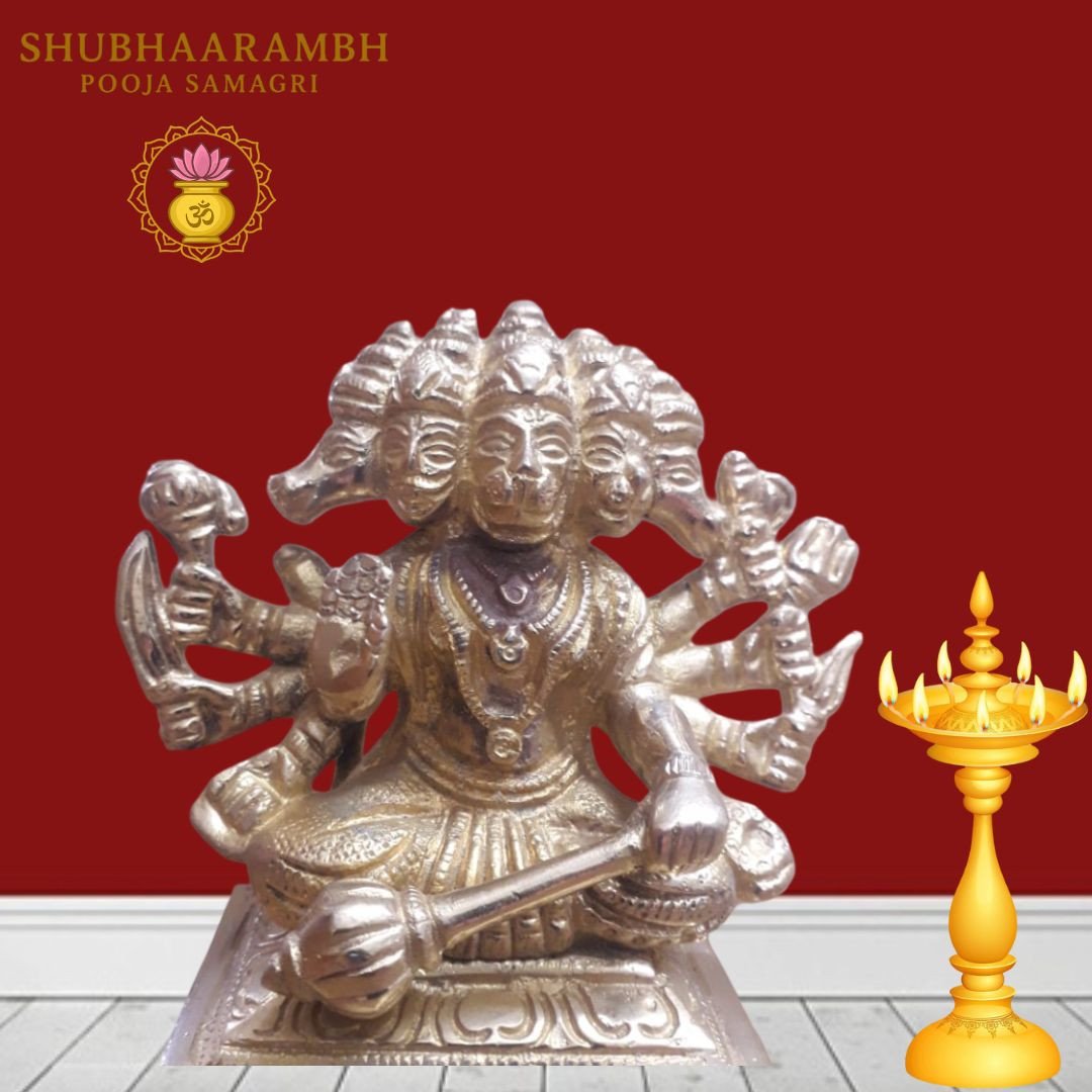 Panchamukhi Hanuman Brass Idol (Golden Polish)/पंचमुखी हनुमान पीतल की मूर्ति (गोल्डन पॉलिश)