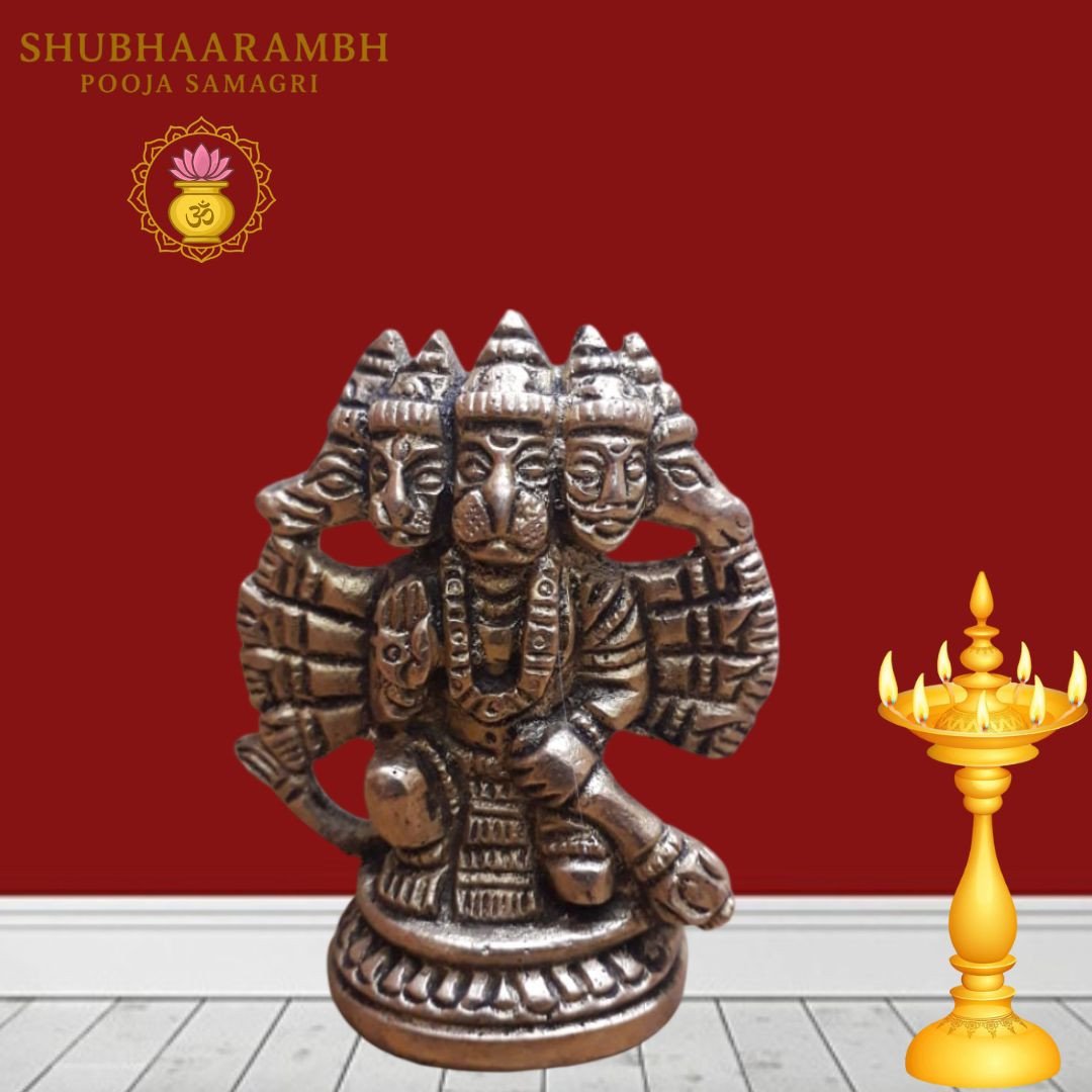 Lord Panchamukhi Hanuman Brass Idol(Antique Polish)/भगवान पंचमुखी हनुमान पीतल की मूर्ति (एंटीक पॉलिश)
