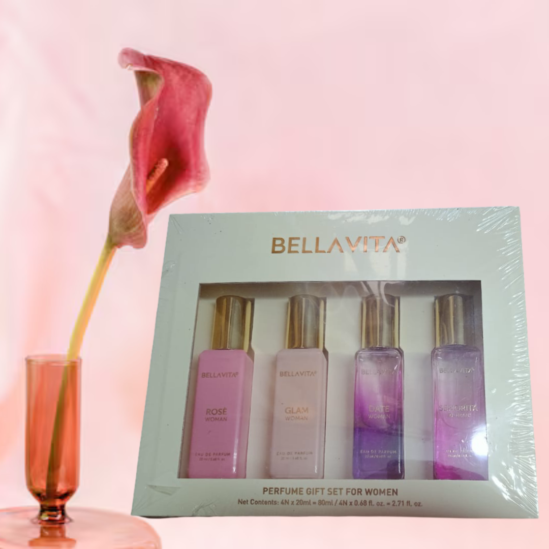 Bella Vita Luxury Perfume Set for Women | 4x20ml Long Lasting Fragrance | Ideal Gifts for Women, Christmas, Secret Santa, Work, New Year | Date, Senorita, Glam, Rose